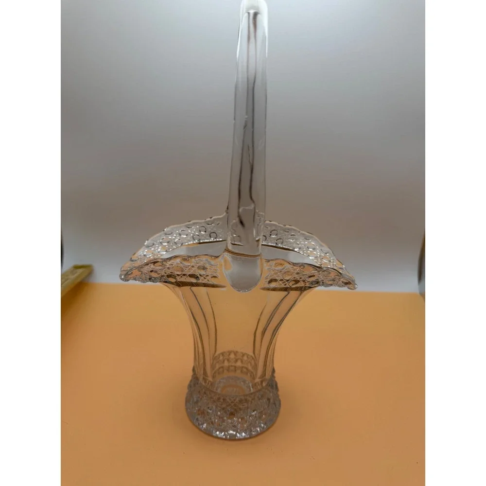 New Martinsville Clear Glass Basket Meadow Wreath Etch Radiance 1930s Vintage